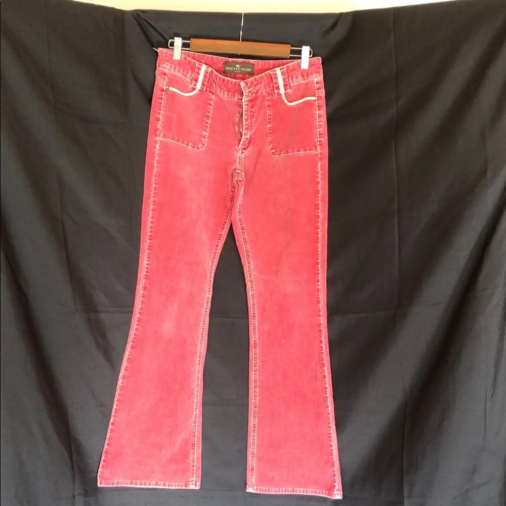 Vibrant pink Flare velvet Jeans for Women - Picture 3 of 12